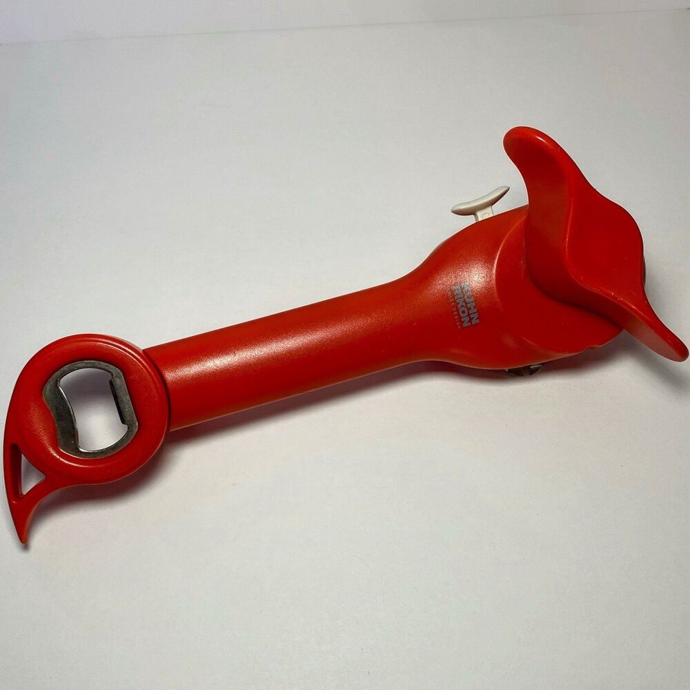 Kuhn Rikon 5-in-1 Auto Safety Master Can Opener For Cans, Bottles, Jars - Red
